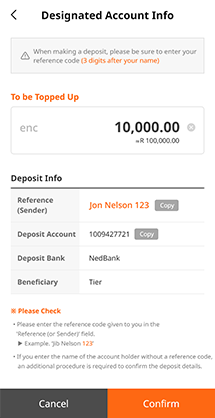 en-Cash Deposit to designated account